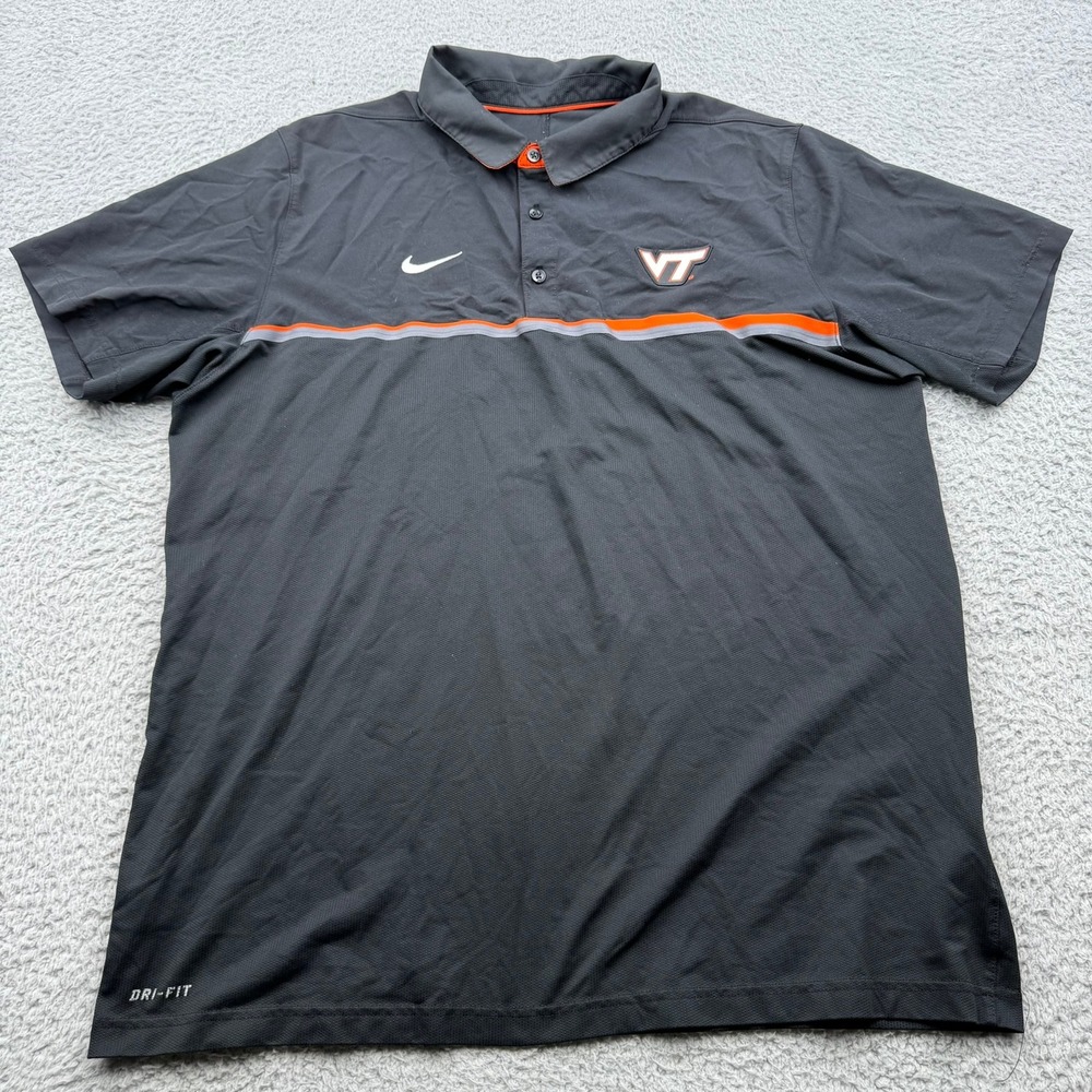 Virginia Tech Hokies Nike Polo Golf Shirt Mens XL Black Solid  Dri-FIT Athletic